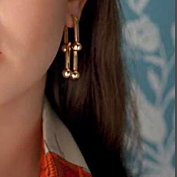 Chunky Gold Ball U Shape, Paperclip Earrings - Picture 5 of 5